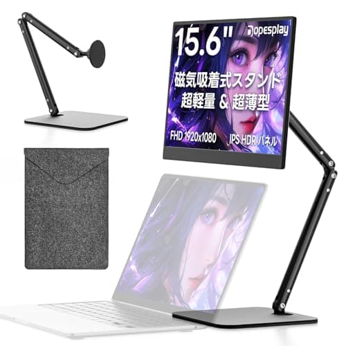 モバイルモニター 15.6インチ【650g・磁気吸着】Dopesplay FHD IPS HDR USB-C HDMI 360°回転 非光沢 出張