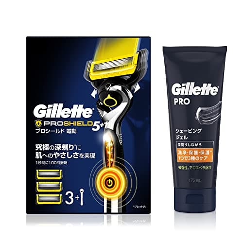 Gillette ジレット プロシールド パワー 本体(替刃3コ付)+シェービングジェル 175ｍｌ【セット買い】敏感肌用 髭剃り カミソリ 男性 メンズ 【Amazon.co.jp限定】