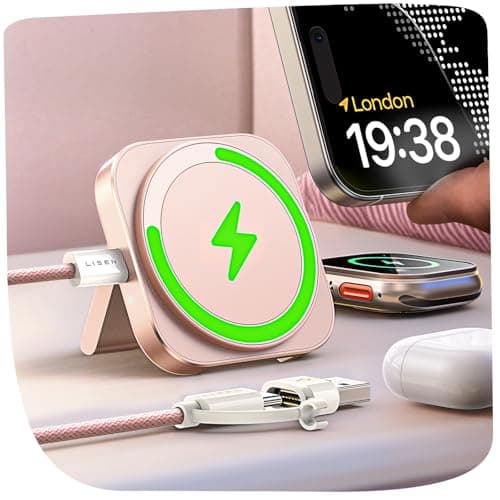 LISEN Magsafe充電器 業界極小サイズ マグセーフ充電器 2in1 スタンド 置くだけ充電 軽量 トラベル約10W/7.5W Mag safe ワイヤレス 旅行 iPhone16 Pro Max 15/15Plus/15/14/13/12Pro/Apple Watch 10 /Airpodsに対応