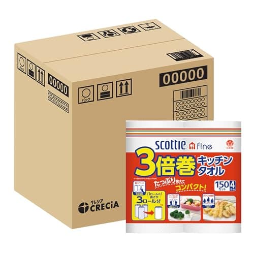 キッチンペーパー 3倍長持ち 150カット 16ロール スコッティ (ハーフケース品)