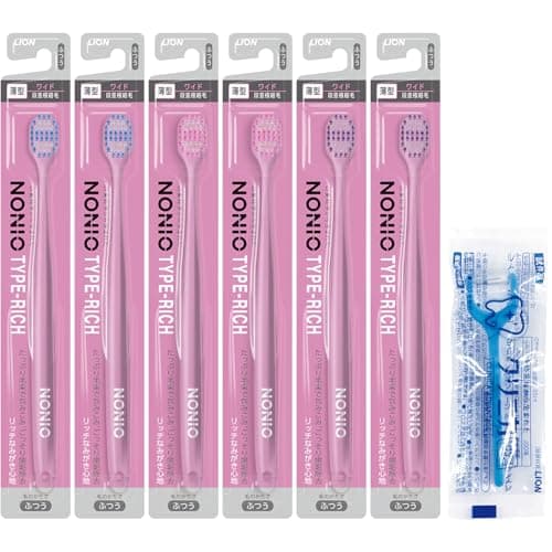 【Amazon.co.jp限定】NONIO(ノニオ)ハブラシ TYPE-RICH ふつう 極細毛 歯ブラシ セット 6本(※色は選べません) +Y字フロス付き