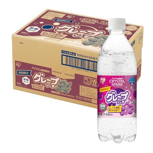 CRYSTAL SPARK(クリスタルスパーク) 炭酸水 500ml ×24本 グレープソーダ 無糖 割り材 強炭酸水 アイリスオーヤマ