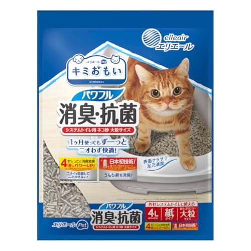 エリエール Pｅｔ キミおもい パワフル消臭・抗菌 システムトイレ用 ネコ砂 大粒 4L