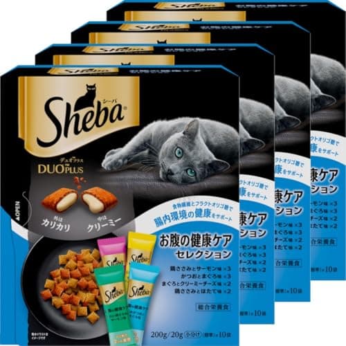 シーバ デュオ プラス 成猫 お腹の健康ケアセレクション 200g(20g×10袋)×4箱 ドライフード おやつ カリカリ 総合栄養食 キャットフード