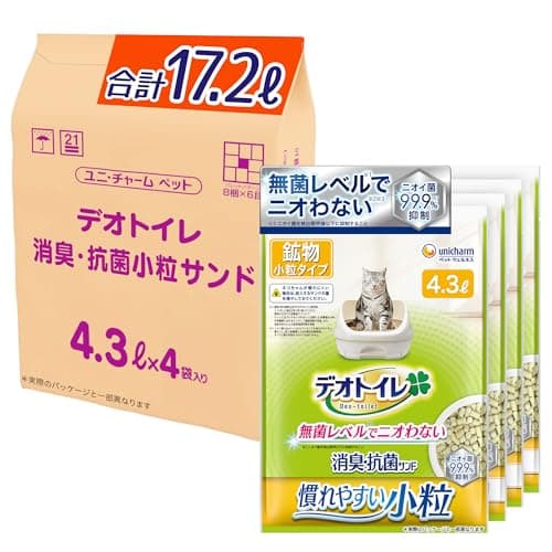 デオトイレ 消臭・抗菌サンド 慣れやすい小さめの粒 猫砂 17.2L(4.3L×4袋) 猫 Amazon.co.jp限定