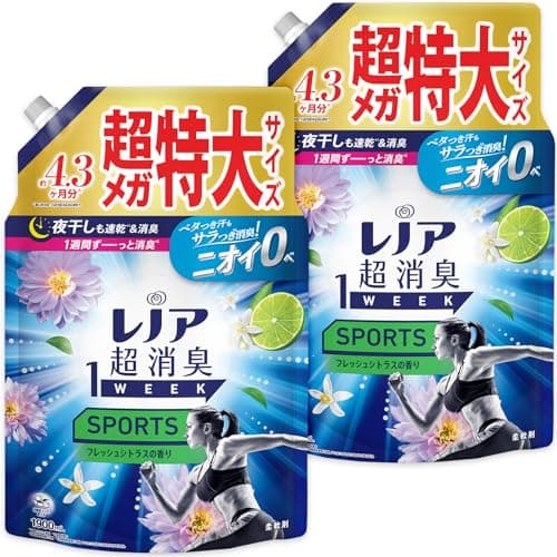 レノア 超消臭1WEEK 柔軟剤 SPORTS フレッシュシトラス 詰め替え 1,900mL×2袋 【まとめ買い】 [大容量]