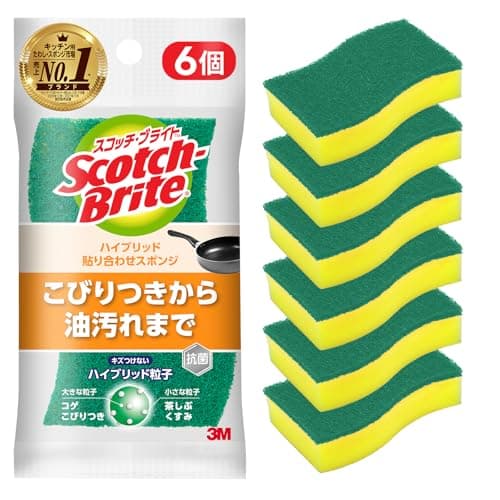 【Amazon.co.jp限定】 3M スポンジ キッチン キズつけない 抗菌 ハイブリッド グリーン 6個 スコッチブライト HB-21KG-H-6P