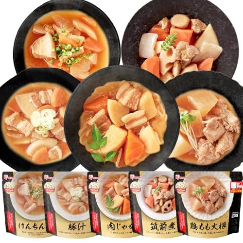 【Amazon.co.jp限定】アイリスオーヤマ レトルト食品 惣菜 5種10食 詰め合わせセット 国産 常温保存 肉じゃが・筑前煮・豚汁・けんちん汁・鶏もも大根
