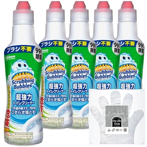 スクラビングバブル (Scrubbing Bubbles) 超強力トイレクリーナー 400g×5本 手袋つき 掃除 洗剤 黒ずみ 除菌 洗浄 汚れ落とし まとめ買い