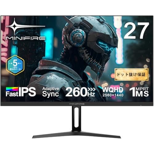 Minifire 27インチ ゲーミングモニター WQHD 2560×1440 240Hz 高リフレッシュレート 1ms応答速度（MPRT）Fast IPSパネル HDR10対応 フリッカーフリー ブルーライト軽減 130% sRGB 99% DCI-P3 多彩色域 HDMI2.0×2 DP1.4×2 DP1.4ケーブル付き 5年保証 MFG27F4Q Pro