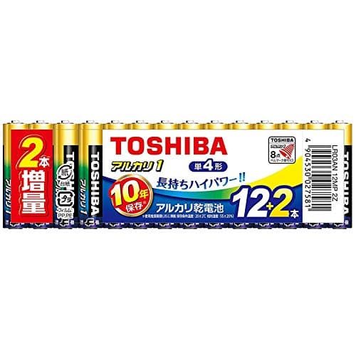 TOSHIBA(東芝) アルカリ乾電池 単4形 14本(12本+2本増量) 1.5V 使用推奨期限10年 液漏れ防止構造 アルカリ1 LR03AN 12MP 2Z