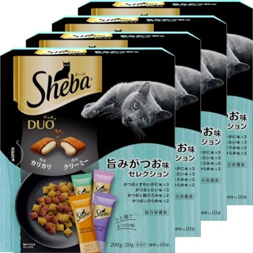 シーバ デュオ 成猫用 旨みがつお味セレクション 200g(20g×10袋)×4箱 ドライフード おやつ カリカリ 総合栄養食 キャットフード 小分け