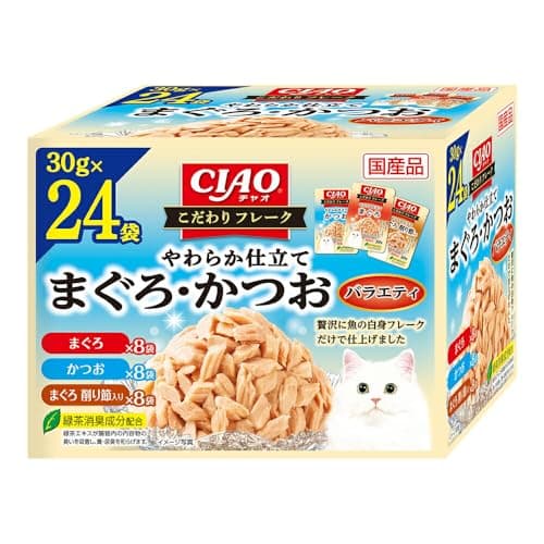 チャオ (CIAO) こだわりフレーク まぐろ・かつおバラエティ 30g×24袋 猫用 ウェットフード
