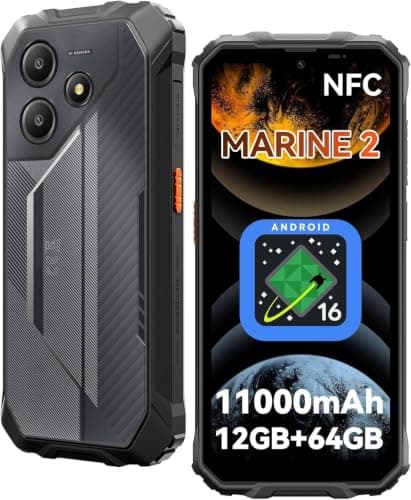 Marine2 タフネススマホ 11000mAh大容量バッテリー IP68/IP69K防水防塵耐衝撃 、Android16 スマホ 12GB RAM+64GB ROM +2TB拡張可能 、6.56インチ 90Hz 16MP AIカメラ 、4Gデュアルsimフリー スマホ 本体 指紋認証 顔認証 アウトドア·現場向け ブラック-