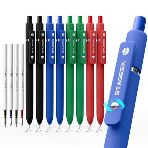 STAGEEK ゲルインクボールペン 黒/青/赤/緑 0.7mm 8本セット 替芯4本付き