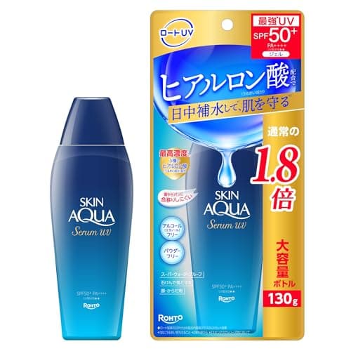 スキンアクア(SKIN AQUA) ヒアルロンセラムUV 大容量130g SPF50+・PA++++ UVカット (エタノールフリー 無香料 無着色 パラベンフリー 敏感肌; 化粧下地 メークアップ; うるおい続く3種のヒアルロン酸配合 さっぱり ジェル)