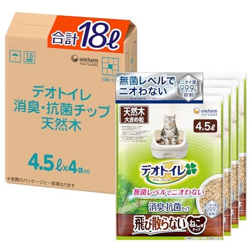 デオトイレ 消臭・抗菌サンド 飛び散らない天然木チップ 大きめの粒 猫砂 18L(4.5L×4袋) 猫 Amazon.co.jp限定