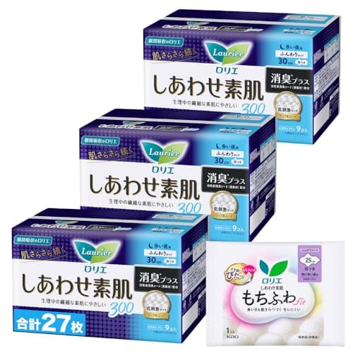 ロリエ しあわせ素肌 消臭プラス 夜用30cm 羽つき 9個× 3セット(27コ)+おまけ付き 【Amazon.co.jp限定】