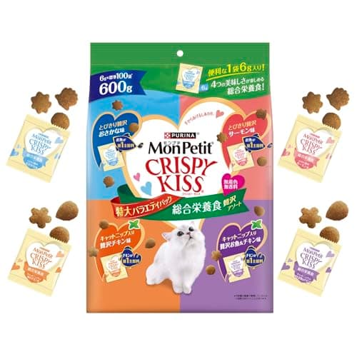 モンプチ クリスピーキッス 特大バラエティパック 総合栄養食 贅沢アソート 600ｇ 【Amazon.co.jp限定】キャットフード 猫 おやつ