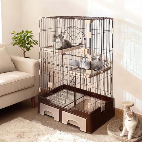 VivaCasa 猫 ケージ トイレ付き キャットケージ 3段 大型 キャスター ワイド扉 組み立て簡単 頑丈 耐荷重10kg