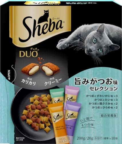 シーバ デュオ 成猫用 旨みがつおセレクション 200g(20g×10袋)×12箱 ドライフード おやつ カリカリ 総合栄養食 キャットフード 小分け