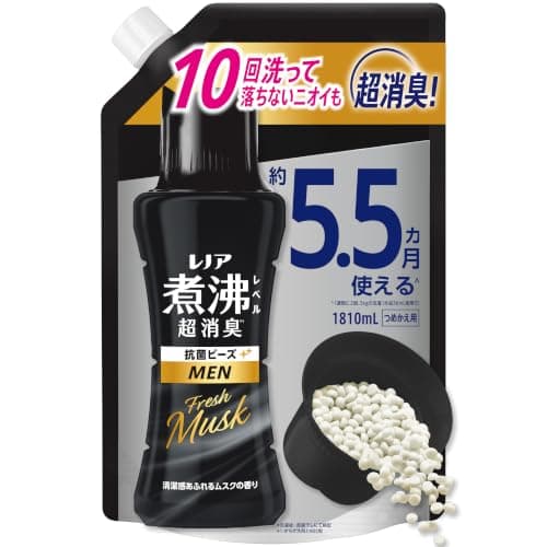 レノア 煮沸レベル超消臭 抗菌ビーズ MEN Fresh Musk 清潔感あふれるムスクの香り 詰め替え 1810mL [大容量] 柔軟剤と一緒に使って効果長続き