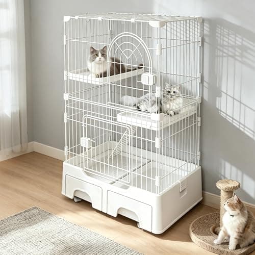 VivaCasa 猫 ケージ トイレ付き キャットケージ 3段 大型 キャスター ワイド扉 組み立て簡単 頑丈 耐荷重10kg