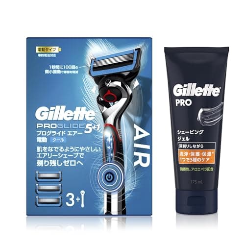 Gillette ジレット プログライド エアー電動 本体(替刃3コ付)+シェービングジェル 175ｍｌ【セット買い】敏感肌用 髭剃り カミソリ 男性 メンズ 【Amazon.co.jp限定】