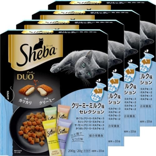 シーバ デュオ 成猫用 クリーミーミルク味セレクション 200g×4箱 ドライフード おやつ カリカリ 総合栄養食 キャットフード 小分け