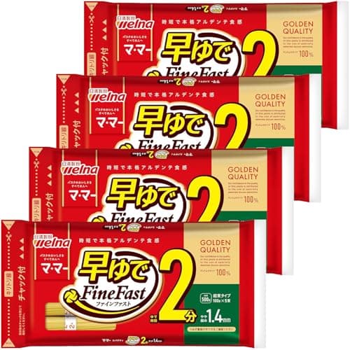 マ・マー 早ゆで 2分 スパゲティ 1.4mm 500g×4袋( 約20人前 )アルデンテ パスタ 麺 時短 レンジ調理 時短 簡単 手軽 調理 計量不要 ( 結束タイプ / チャック付袋 )FineFast