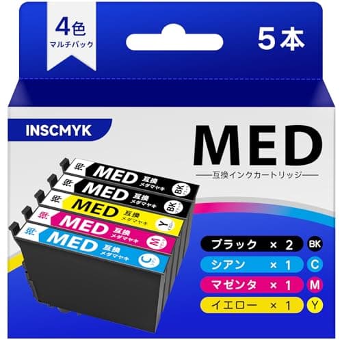 MED-4CL メダマヤキ インク エプソン対応 MED EPSON用 目玉焼き EW 056A 456A 互換インク MED-C MED-M MED-Y 3色+ MED-BK ブラック2本 大容量 5本パック「INSCMYK製」 EW-456A EW-056A 互換 インク カートリッジ