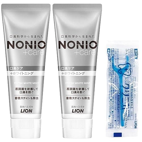 【Amazon.co.jp限定】NONIO(ノニオ) プラス ホワイトニング [医薬部外品] ハミガキ 130g×2個+フロス付き 歯磨き粉 高濃度フッ素 (1450ppm配合) 口臭