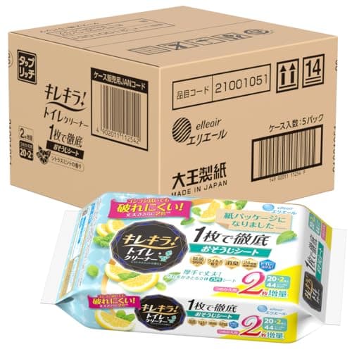 エリエール キレキラ! トイレクリーナー つめかえ用 シトラスミントの香り 110枚(22枚×5個) 1枚で徹底おそうじシート 【Amazon.co.jp限定】 まとめ買い