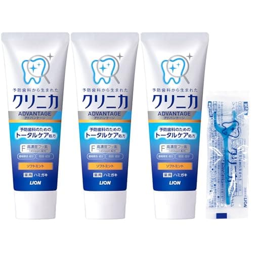 【Amazon.co.jp限定】クリニカ アドバンテージ [医薬部外品] ハミガキ ソフトミント 130g×3個+フロス付き 歯磨き粉 高濃度フッ素 (1450ppm配合) 虫歯
