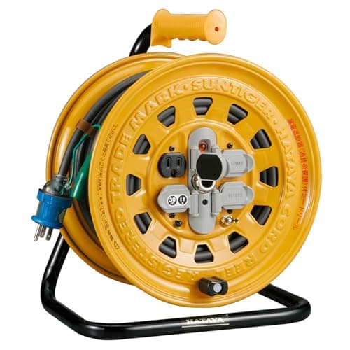 ハタヤ (HATAYA) コードリール 屋内用 100V型 コード30m 太さ2.0㎟ 漏電遮断器 接地付 コンセント4個 コンセント防塵キャップ パイロットランプ内蔵 家庭用 工場用 建設現場 サンタイガーリール BG-301KX