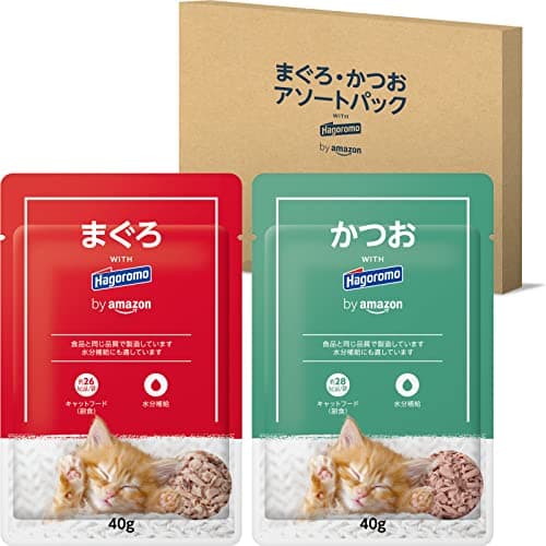 by Amazon はごろも 水煮 アソートパック パウチ まぐろ・かつお 40g × 16個入 (2種類×各8個) - キャットフード ウェット ケース販売