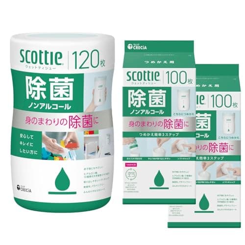 ウェットティッシュ ノンアルコール 除菌 本体120枚+詰替100枚2個 スコッティ (セット品)