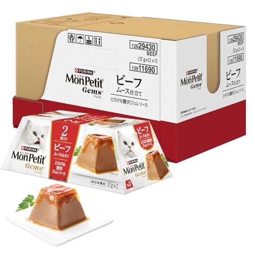 モンプチ ジェムズ ビーフ ムース仕立て とろける贅沢ジュレソース 57ｇｘ2食ｘ12個(1ケース) キャットフード ウェット