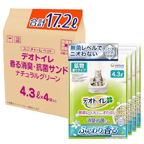 デオトイレ 消臭・抗菌サンド ナチュラルグリーンの香り 猫砂 17.2L(4.3L×4袋) 猫 Amazon.co.jp限定