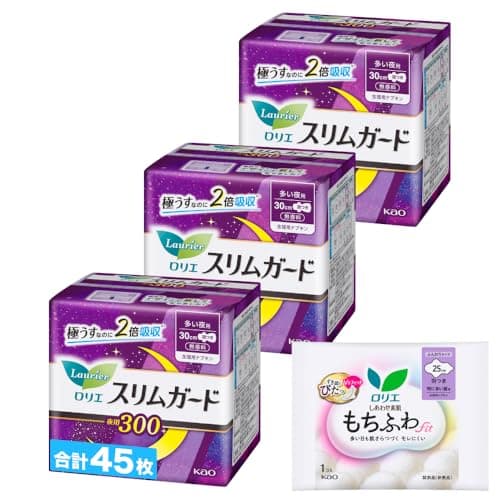 ロリエ スリムガード 多い夜用300 羽つき 30cm 15コ入×3個+おまけ付き 【Amazon.co.jp限定】