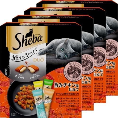 シーバ デュオ 成猫用 旅するシーバ 旨みチキン味仕立て チキンと魚介の味めぐり 200g(20g×10袋)×4箱 ドライフード おやつ カリカリ 総合栄養食 キャットフード 猫 Sheba DUO 小分け 小袋 まとめ買い