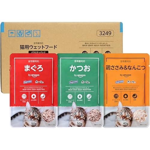 by Amazon はごろも 無一物 水煮 バラエティパック パウチ まぐろ・かつお・鶏ささみ&なんこつ 【国産】 30個入 (3種類×各10個) - キャットフード ウェット ケース販売