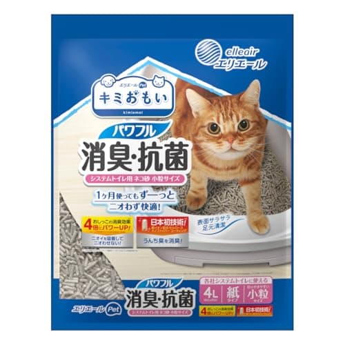 エリエール Pｅｔ キミおもい パワフル消臭・抗菌 システムトイレ用 ネコ砂 小粒 4L