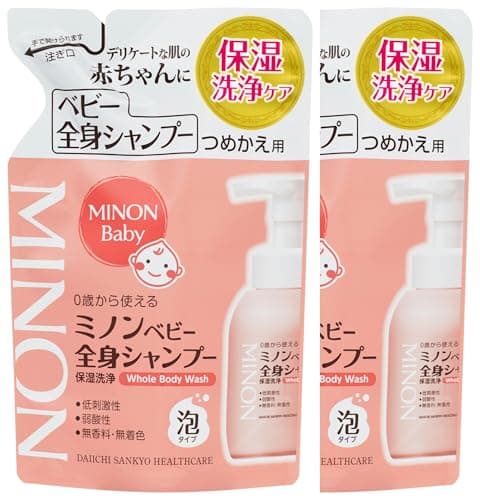 【Amazon.co.jp限定】 ミノン ベビー全身シャンプー つめかえ用 300mL ×2個セット サンプル付き ベビーシャンプー 0歳から使える 泡タイプ 保湿 乾燥対策 弱酸性 低刺激性