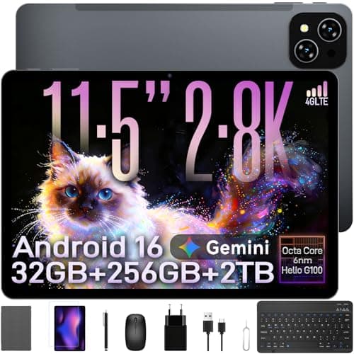【業界一の画質 2.8K タブレット】TABWEE T12PRO android16 タブレット 11インチ simフリー 2800×1840 G100搭載 32GB+256GB+1TB TF拡張 タブレットPC タッチペン/キーボード付き 8000mAhバッテリー Widevine L1対応 Excel対応 8MP/13MPカメラ マウス/保護ケース/フィルム付き イラスト 動画視聴 2年保証