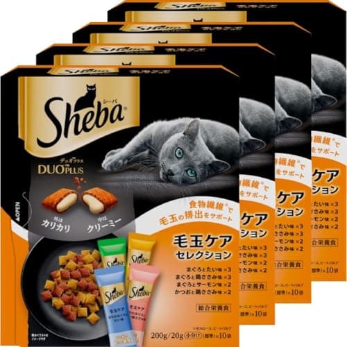 シーバ デュオ プラス 成猫用 毛玉ケアセレクション 200g(20g×10袋)×4箱 ドライフード おやつ カリカリ 総合栄養食 キャットフード