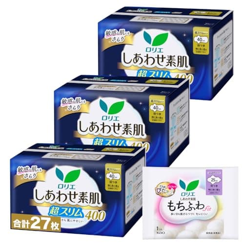 ロリエ しあわせ素肌 超スリム 特に多い夜用40ｃｍ 羽つき 9個×3個セット(27個)+おまけ付き 【Amazon.co.jp限定】