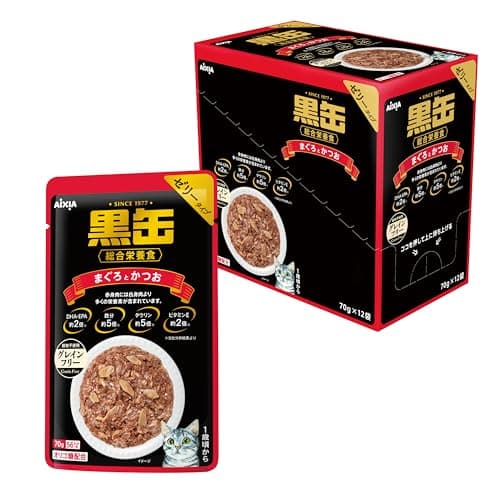 黒缶 パウチ グレインフリー まぐろとかつお 総合栄養食 70g×12個セット
