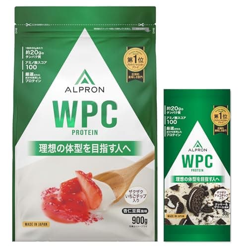 【Amazon.co.jp限定】アルプロン (ALPRON) WPC ホエイプロテイン 杏仁豆腐風味 (いちごチップ入り) 900g + 1食お試し付 30g アスパルテーム不使用 国内製造