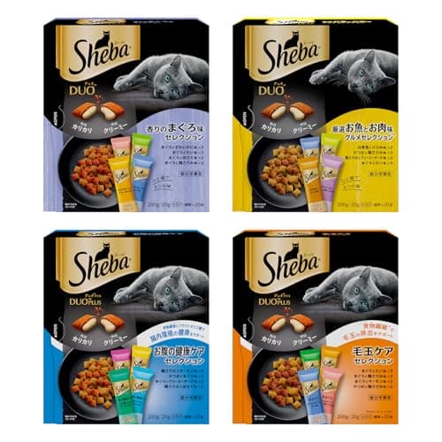 シーバ デュオ 成猫用 4種バラエティ お腹と毛玉の健康ケア&グルメセレクション 200g×4箱 ドライフード 猫 おやつ 総合栄養食 キャットフード